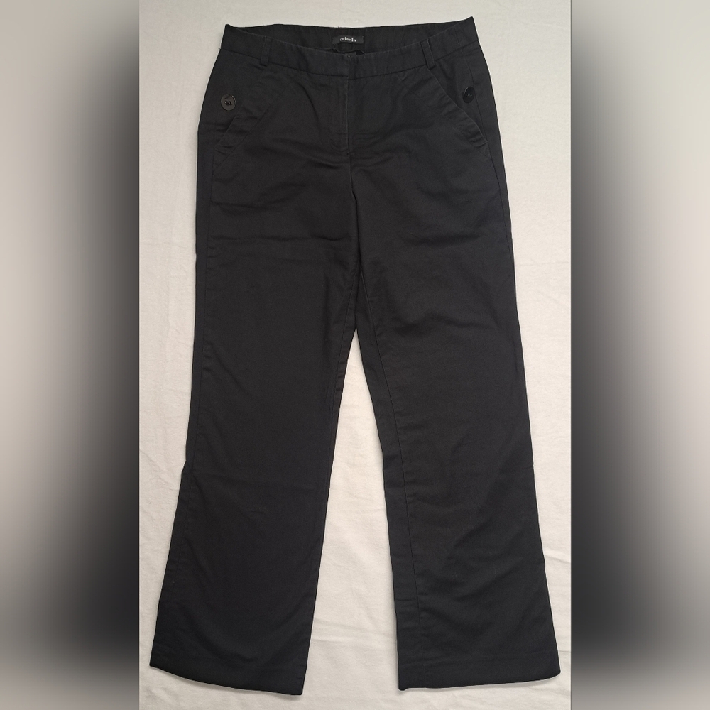 Raffaella 8 Chino Pants Black Wide Leg Office Zipper Fly Clip Closure